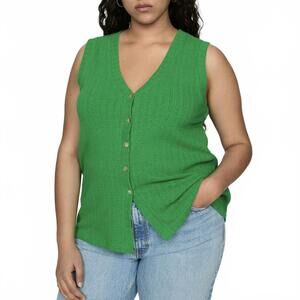 Mango Crochet Waistcoat with Buttons Cardigan Vest Green NWT Large